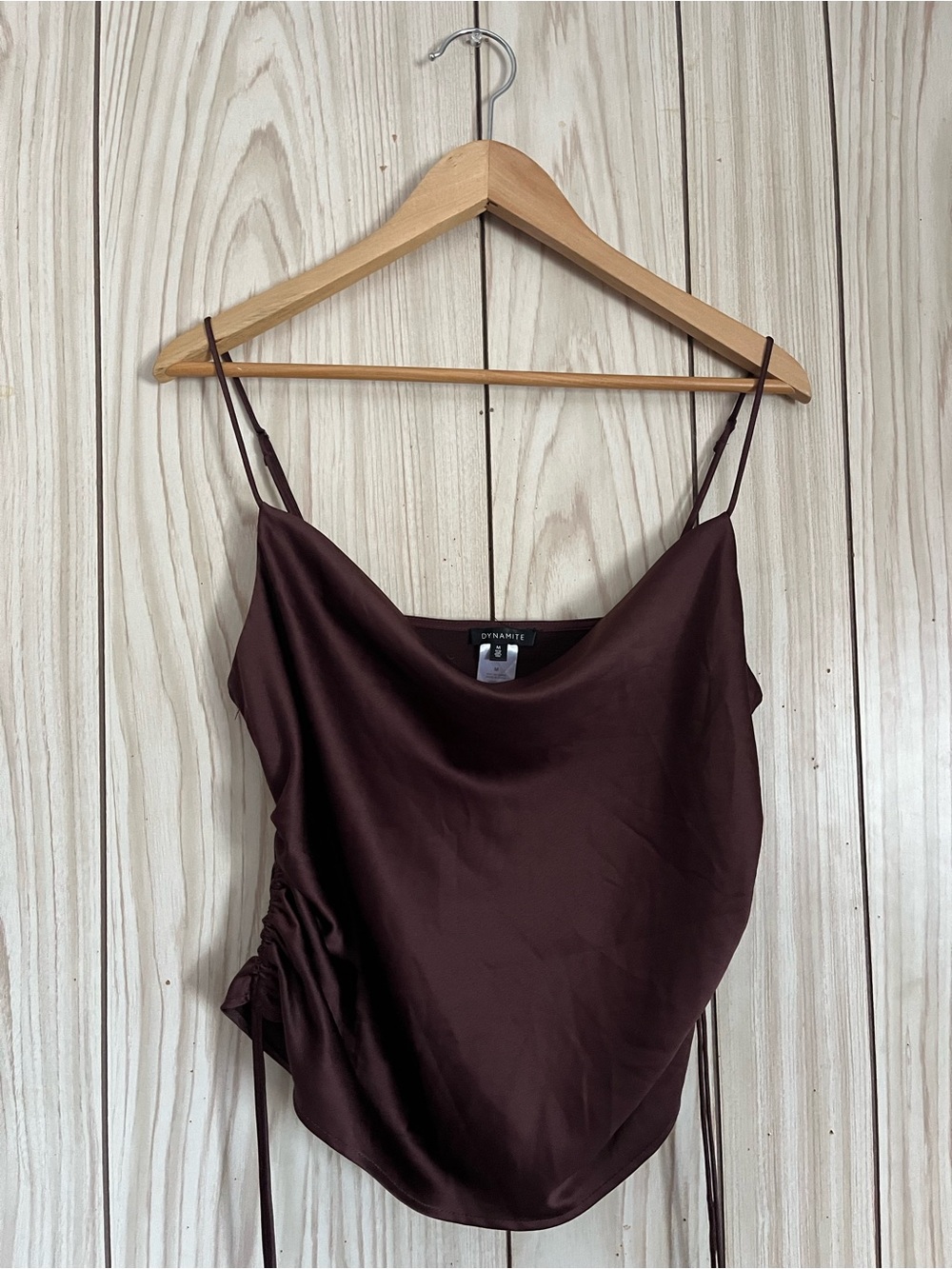Dynamite Chocolate Brown Satin Cowl Neck Camisole Top